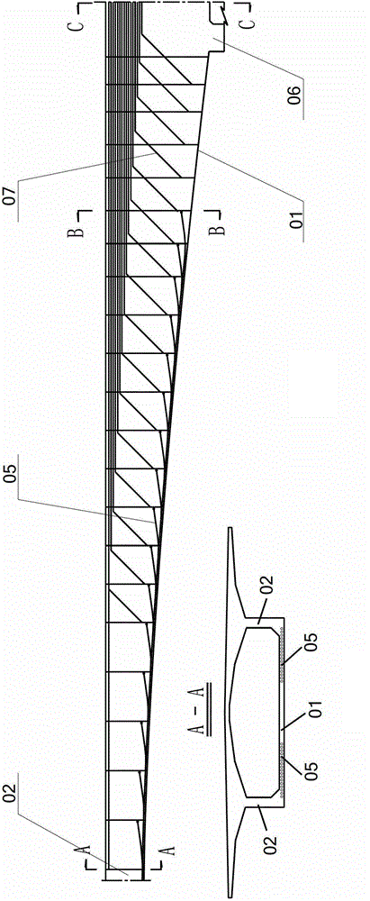 Prestressed concrete variable-cross-section box girder bridge with internal tilted-leg rigid frame and construction method of prestressed concrete variable-cross-section box girder bridge