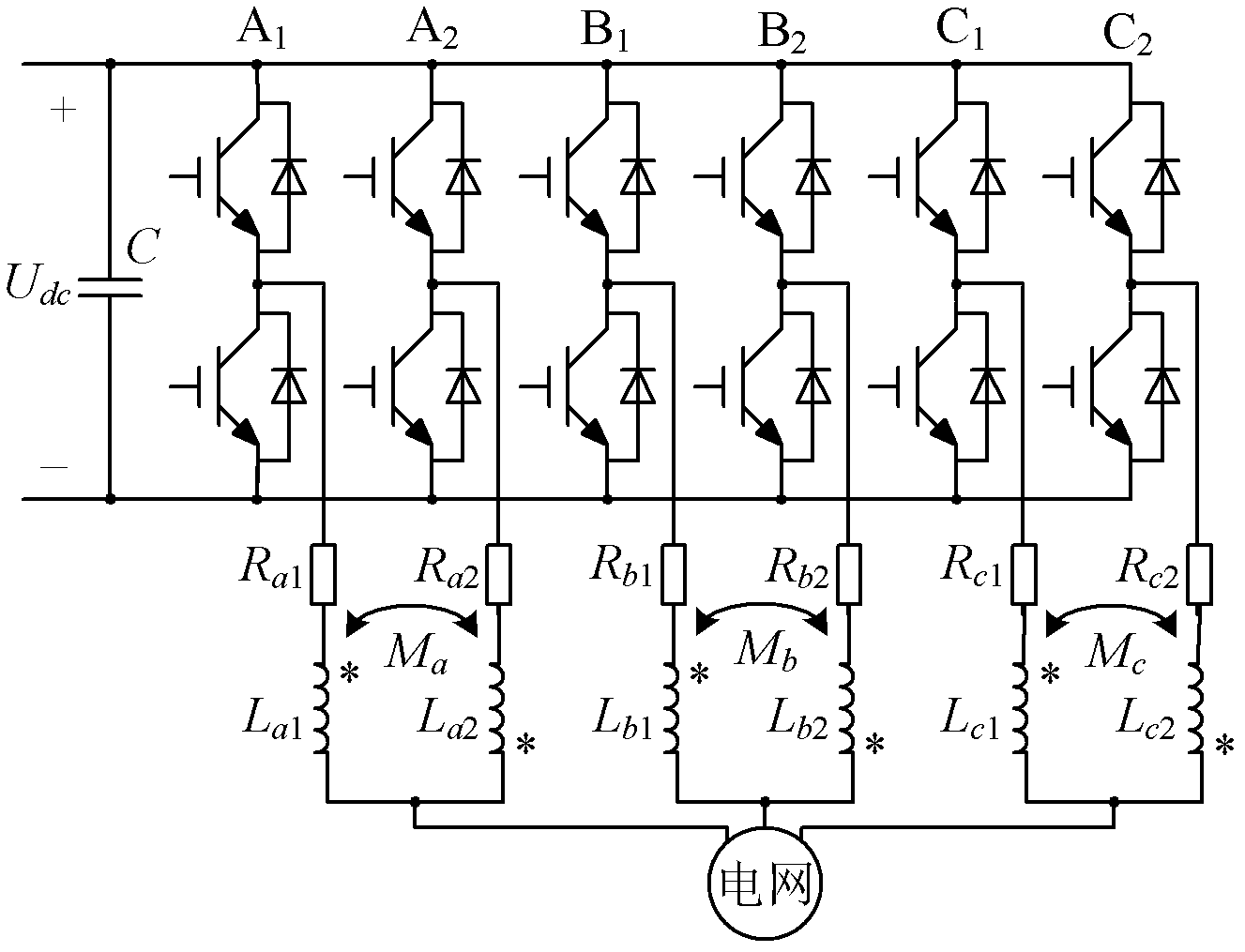 Parallel three-phase grid-connected inverter adopting mutual reactors and control method for three-phase grid-connected inverter