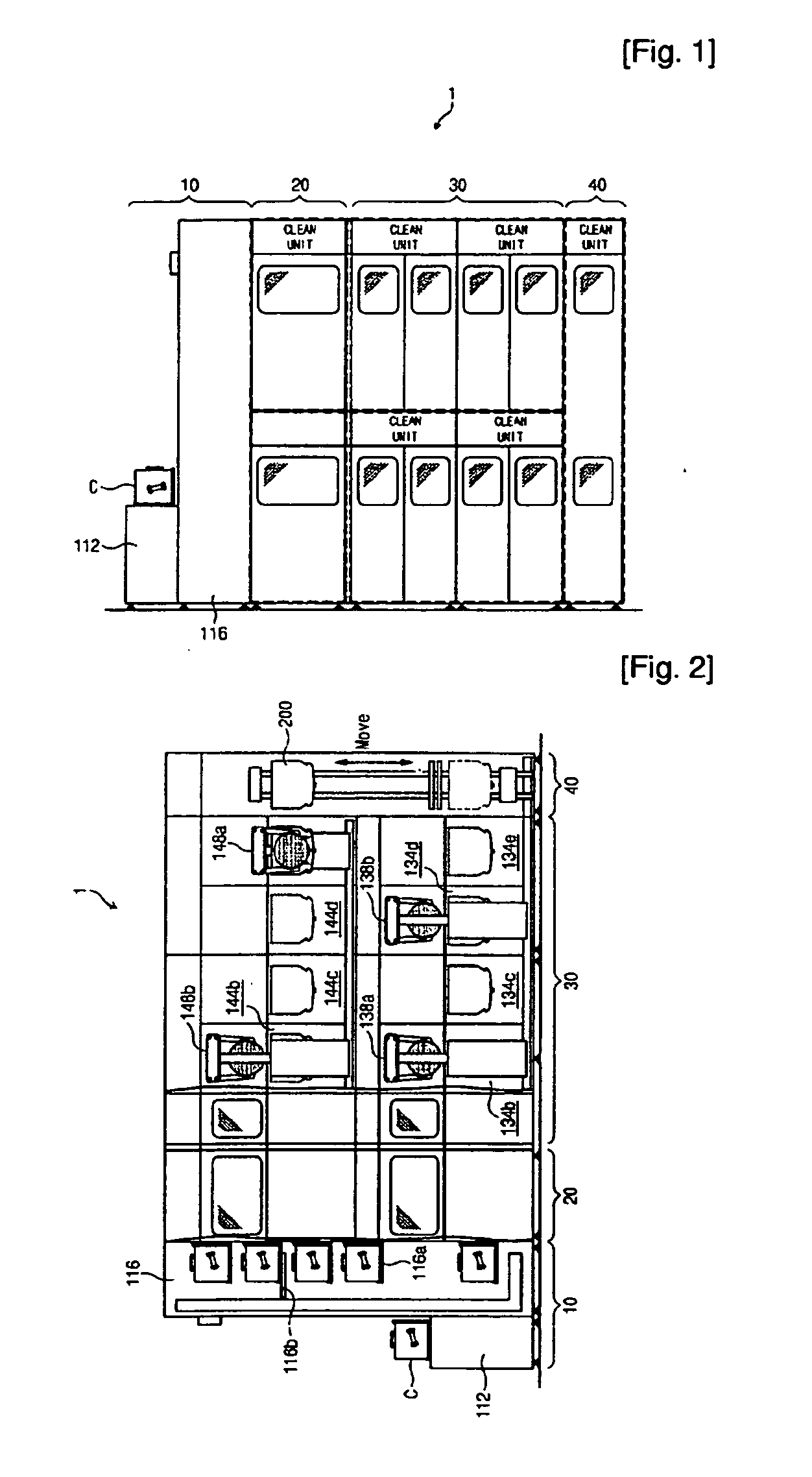 Facility with Multi-Storied Process Chamber for Cleaning Substrates and Method for Cleaning Substrates Using the Facility