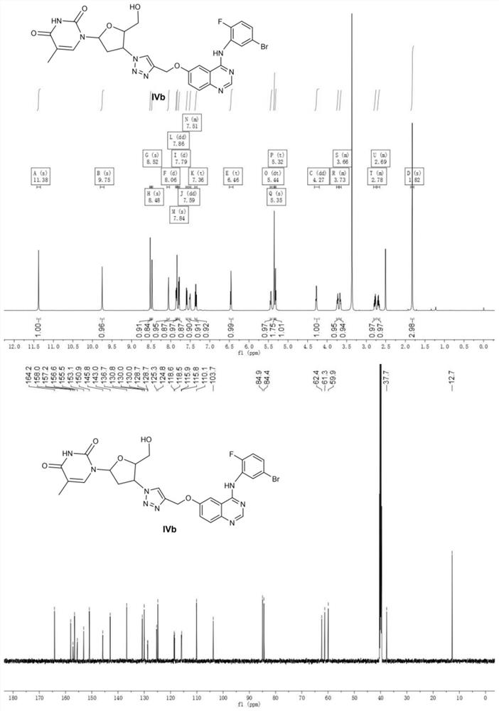 Zidovudine spliced 4-aniline quinazoline compound as well as preparation method and application thereof