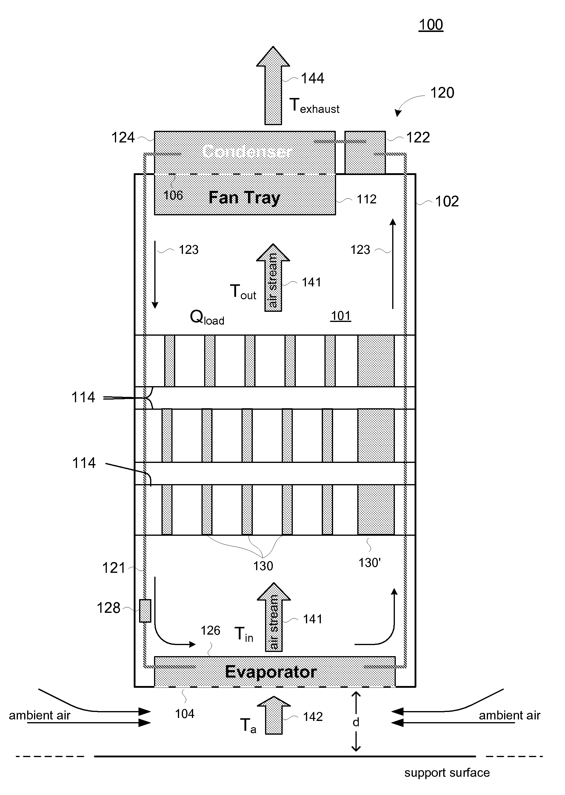 Flow-Through Air Conditioning for Electronics Racks