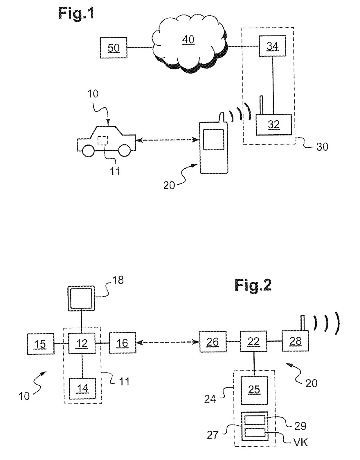 Method for secure transmission of a virtual key and method for authentication of a mobile terminal