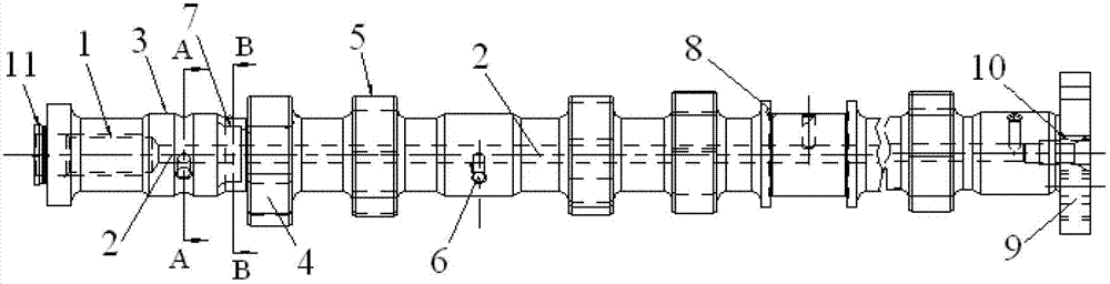 Cam shaft with encoding disk and lubricating oil channel