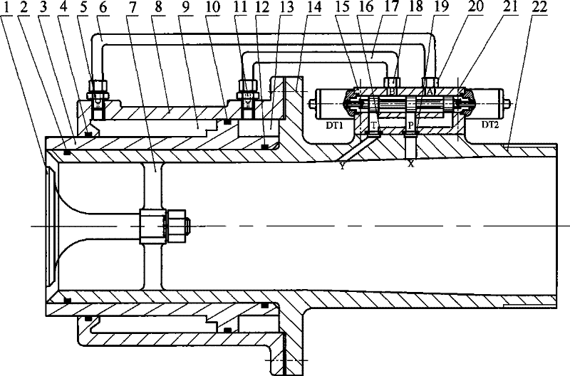 A fire-fighting water monitor head that adopts hydraulic drive for direct-current spray conversion