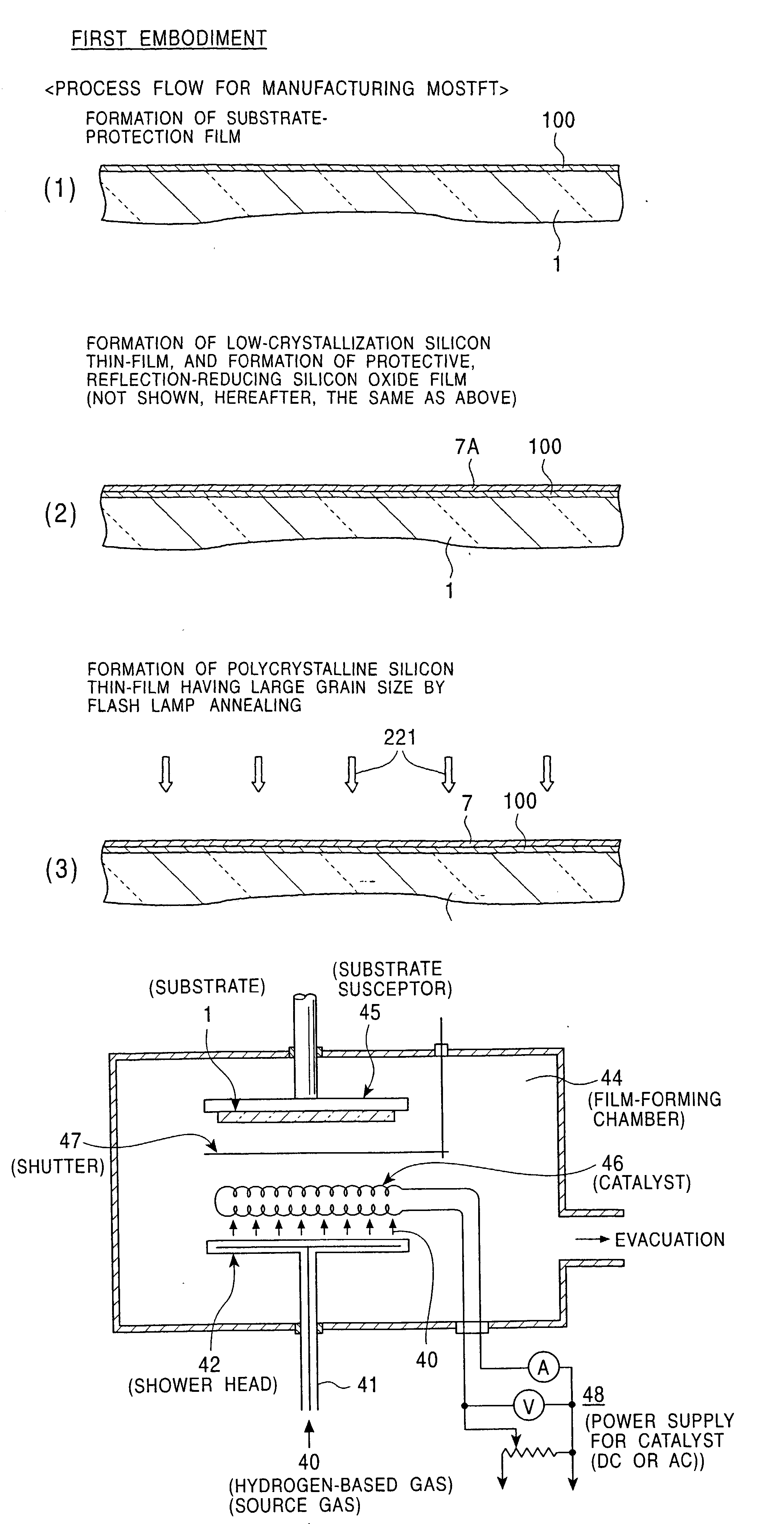 Semiconductor thin film forming method, production methods for semiconductor device and electrooptical device, devices used for these methods, and semiconductor device and electrooptical device