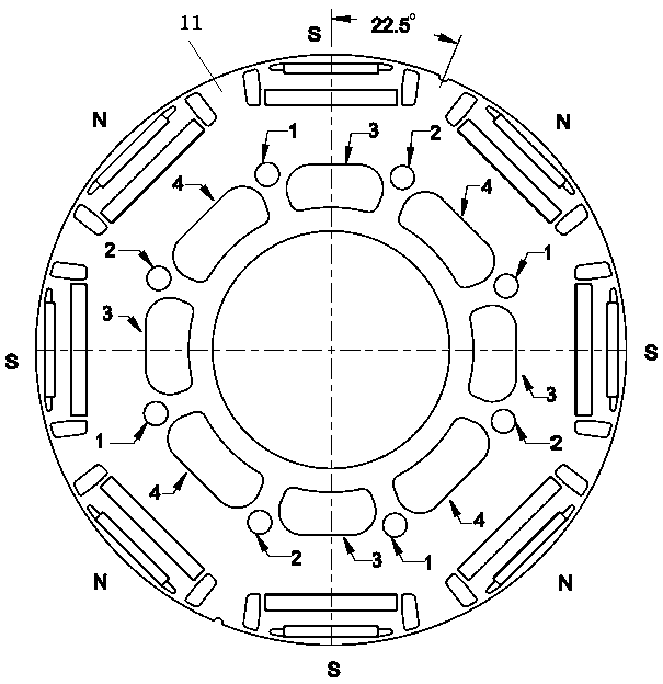 Permanent magnet synchronous motor rotor skewed pole structure and assembly method