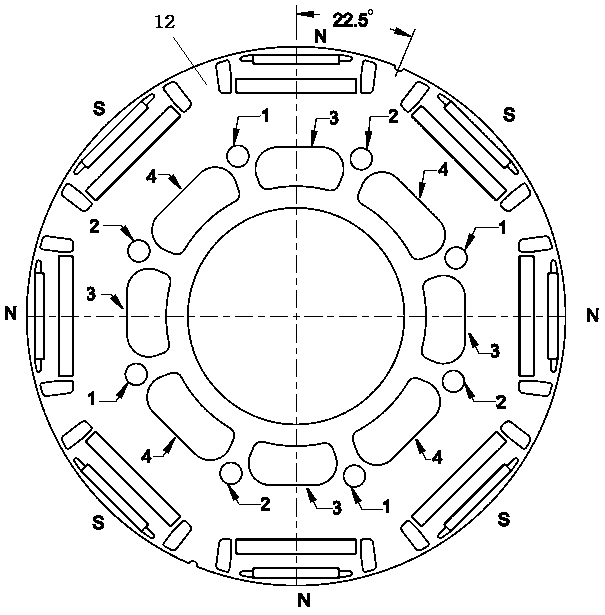 Permanent magnet synchronous motor rotor skewed pole structure and assembly method