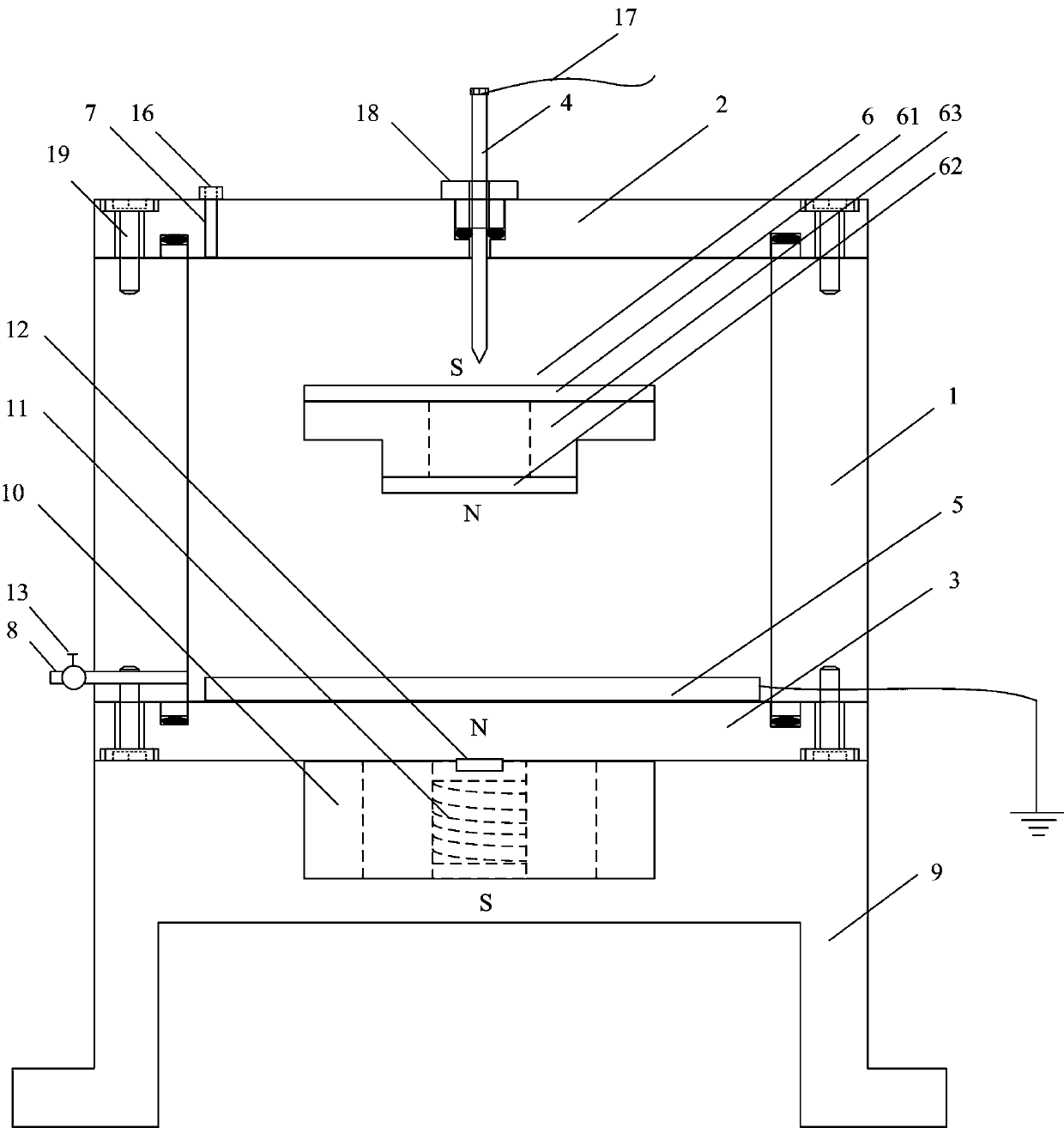 A transformer suspension discharge simulation device