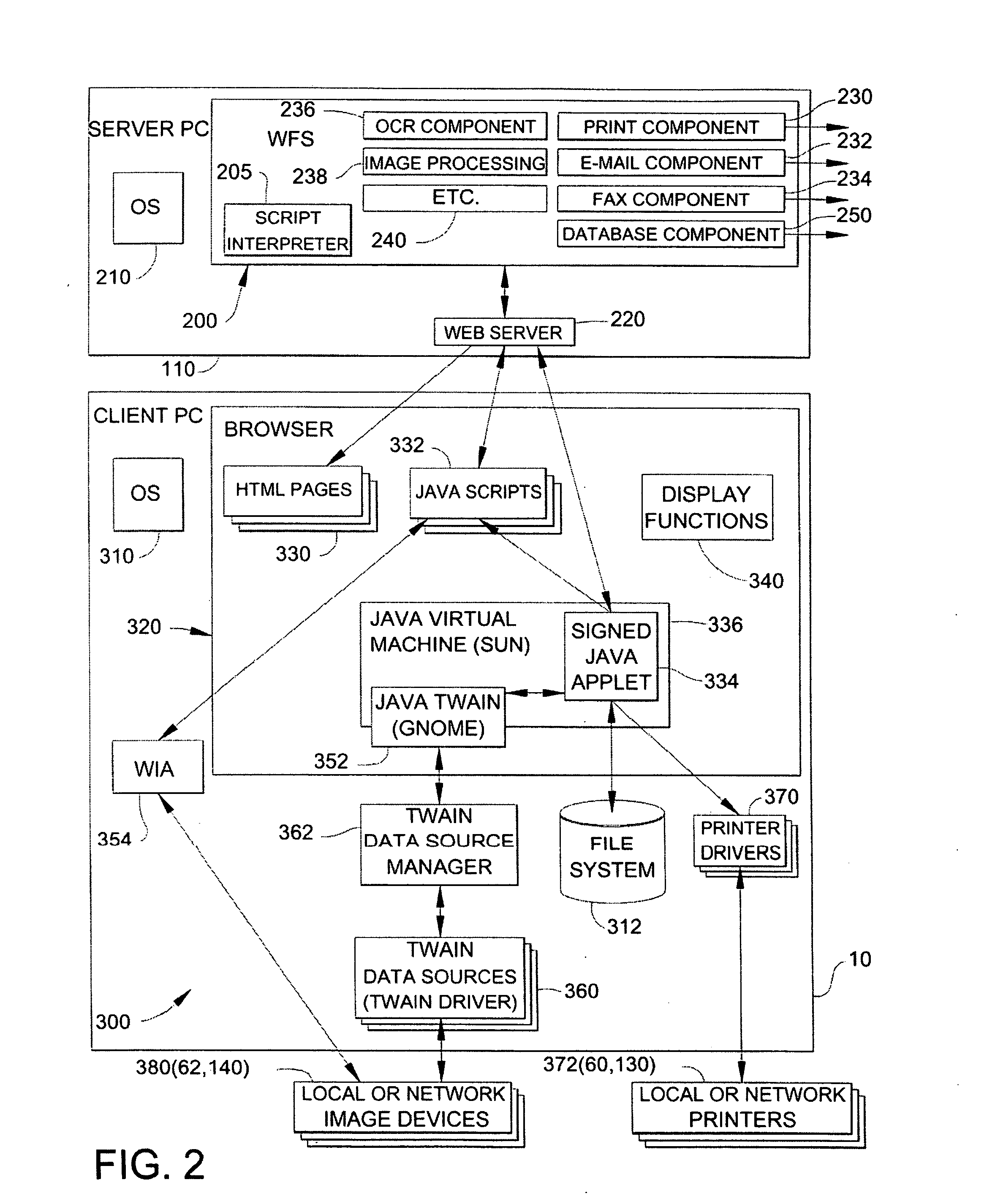 Method and apparatus for providing a work flow web application that receives image data via a web browser and exports the image data to a document processing server
