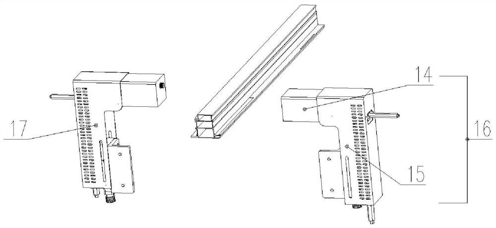 Sectional material scribing device and method for saw cutting center modification and saw cutting center modification method