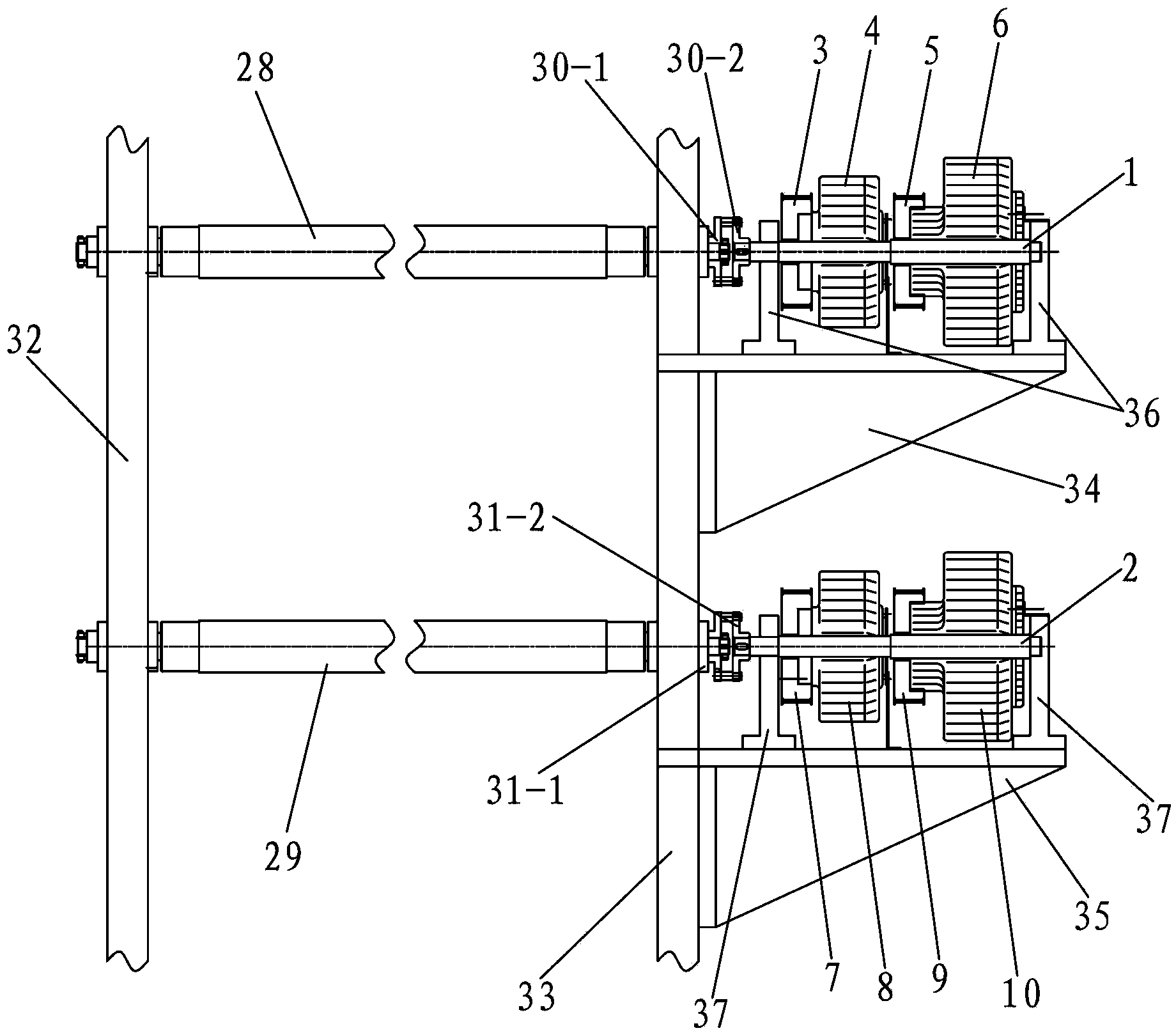 Rewinding shaft tension converting device for cutting and rewinding materials