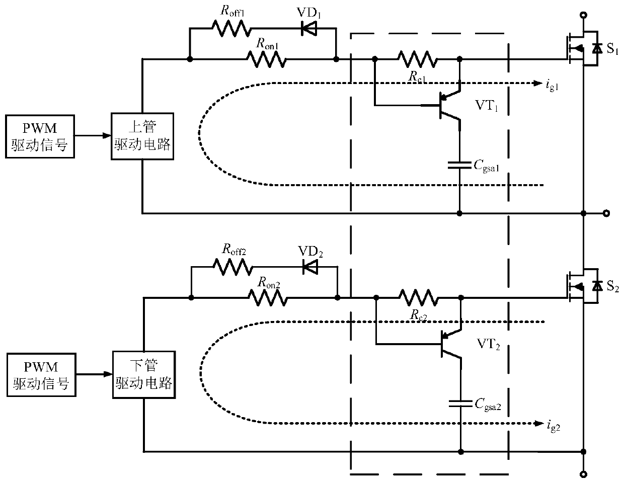 A driving circuit and circuit improvement method for actively suppressing sic MOSFET crosstalk phenomenon