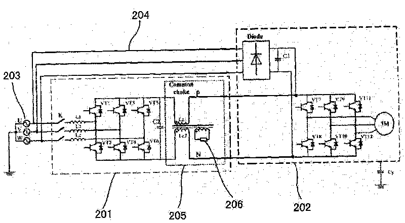 Circuit structure for common-mode inductors with damping resistors applied to energy feedback devices