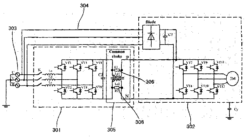 Circuit structure for common-mode inductors with damping resistors applied to energy feedback devices
