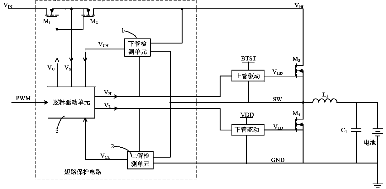 Short-circuit protection circuit for driving tubes and inductor in switch-type charge management chip