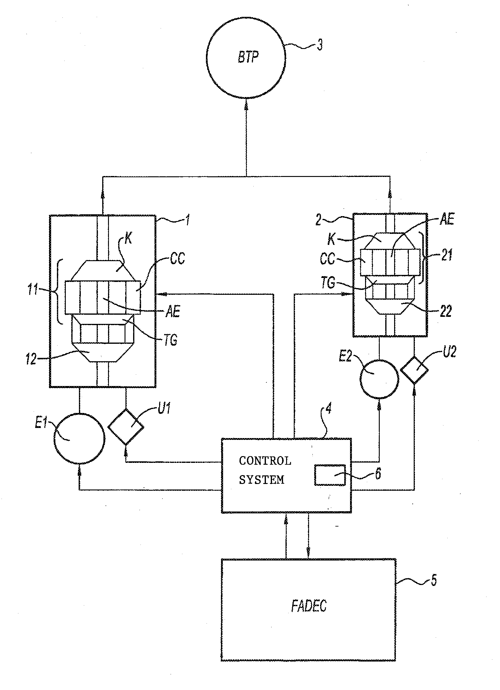 Method of optimizing the specific fuel consumption of a twin engine helicopter and twin engine architecture with control system for implementing it