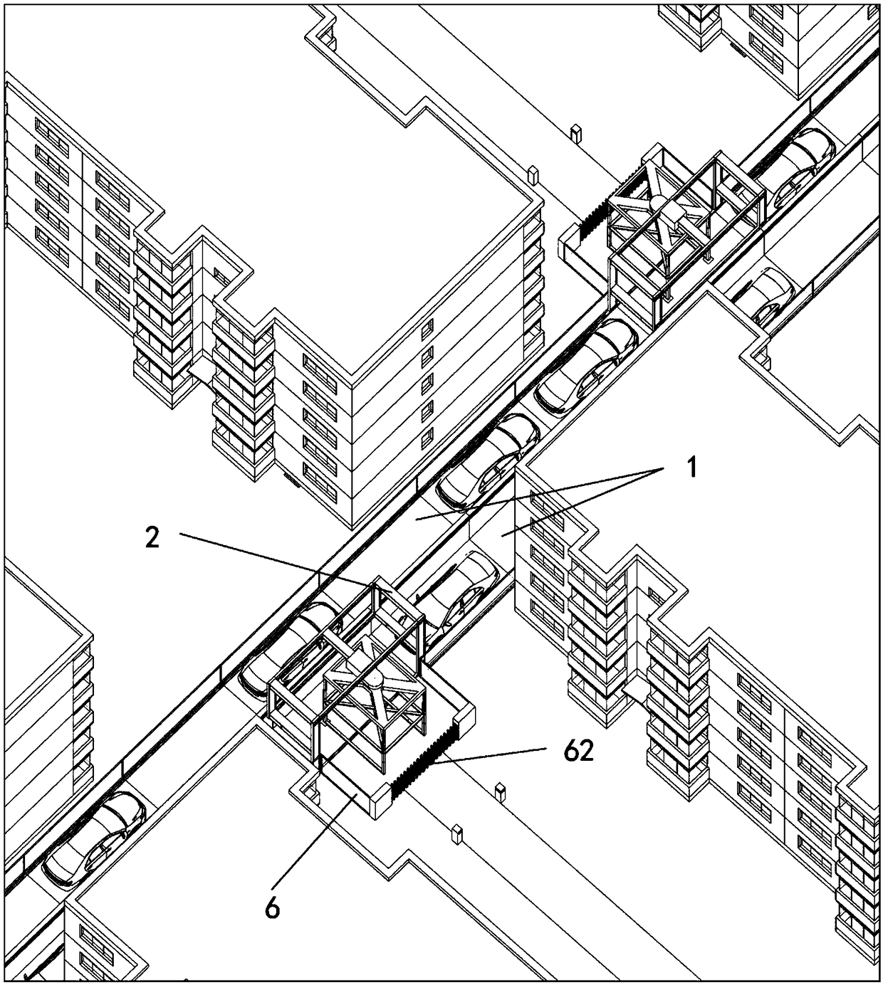 Old community parking garage device and using method thereof