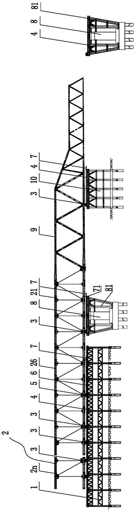 Large-span continuous steel truss multi-point synchronous automatic cyclic alternating sliding shoe push system and construction method thereof