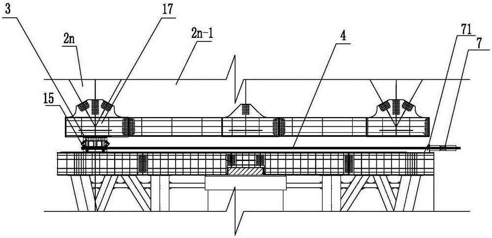 Large-span continuous steel truss multi-point synchronous automatic cyclic alternating sliding shoe push system and construction method thereof