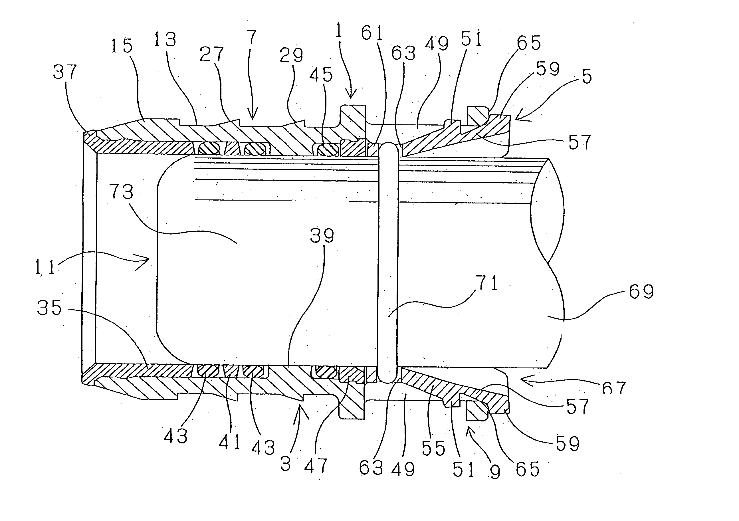 Connecting structure for a thermoplastic tube, integrated assembly and method