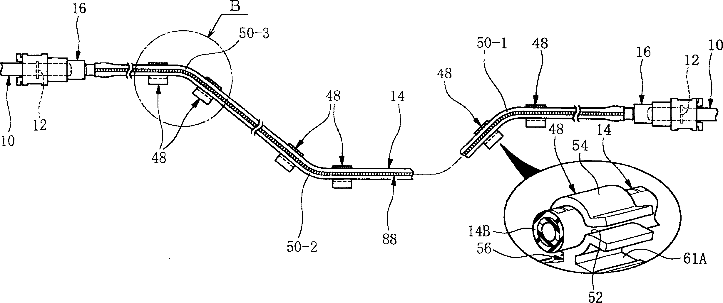 Piping structure for transporting a fuel, resin tube for transporting fuel in the piping structure and producing method thereof