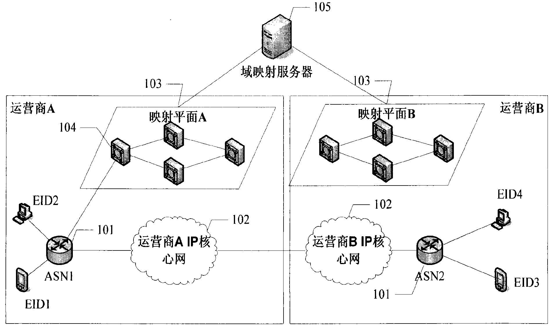 Address mapping system and data transmission method of identifier/locator separation network