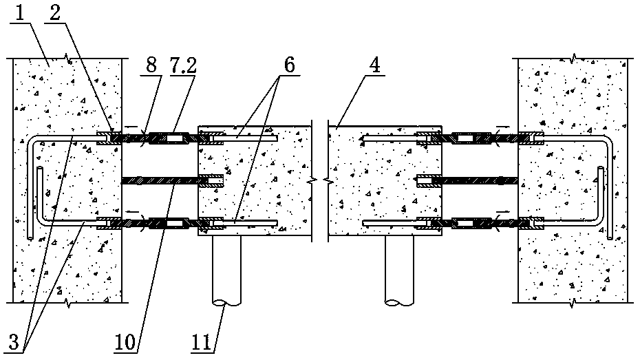 Steel bar connecting method for precast concrete cross beam and precast concrete vertical component