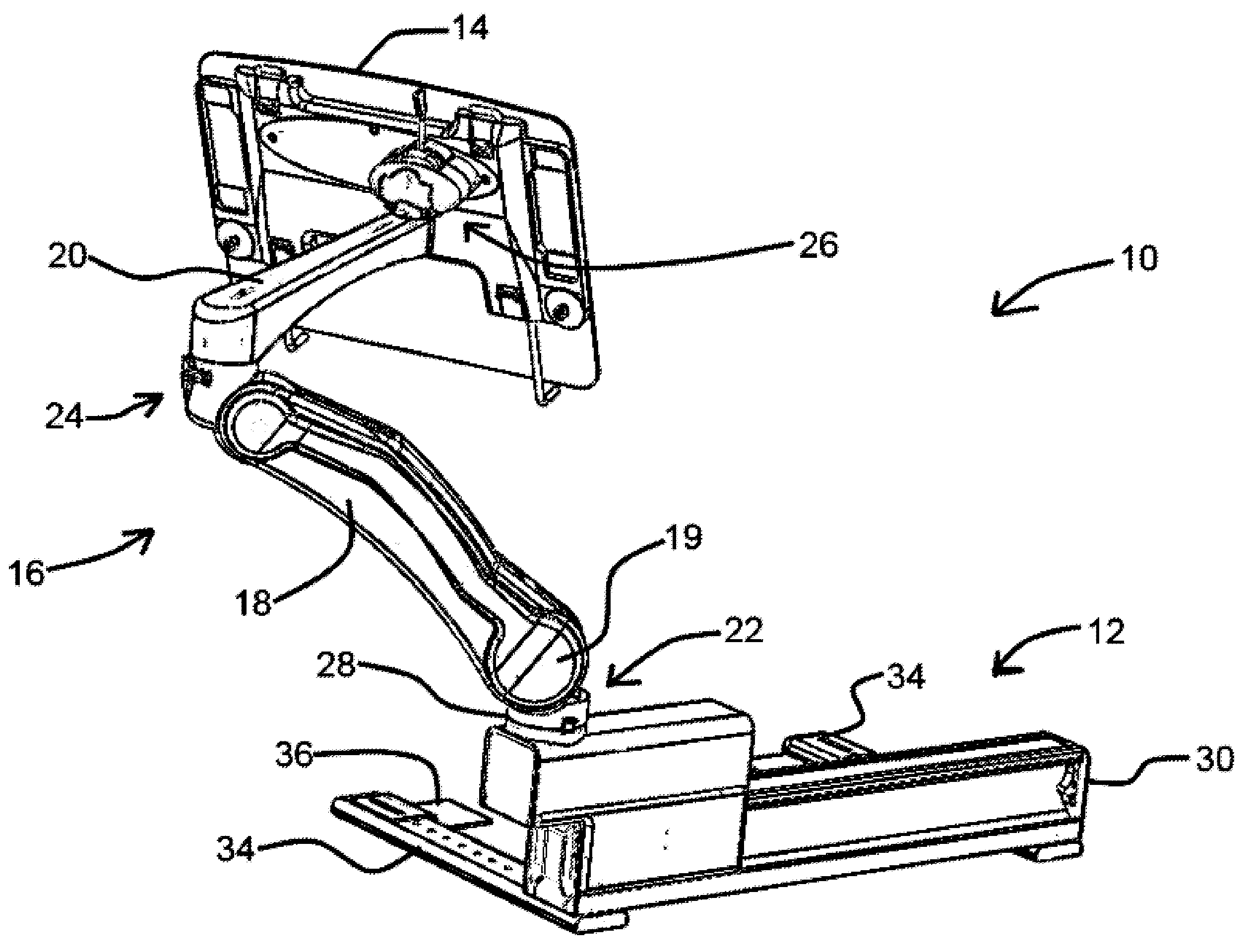Self-stowing support table with articulating arm
