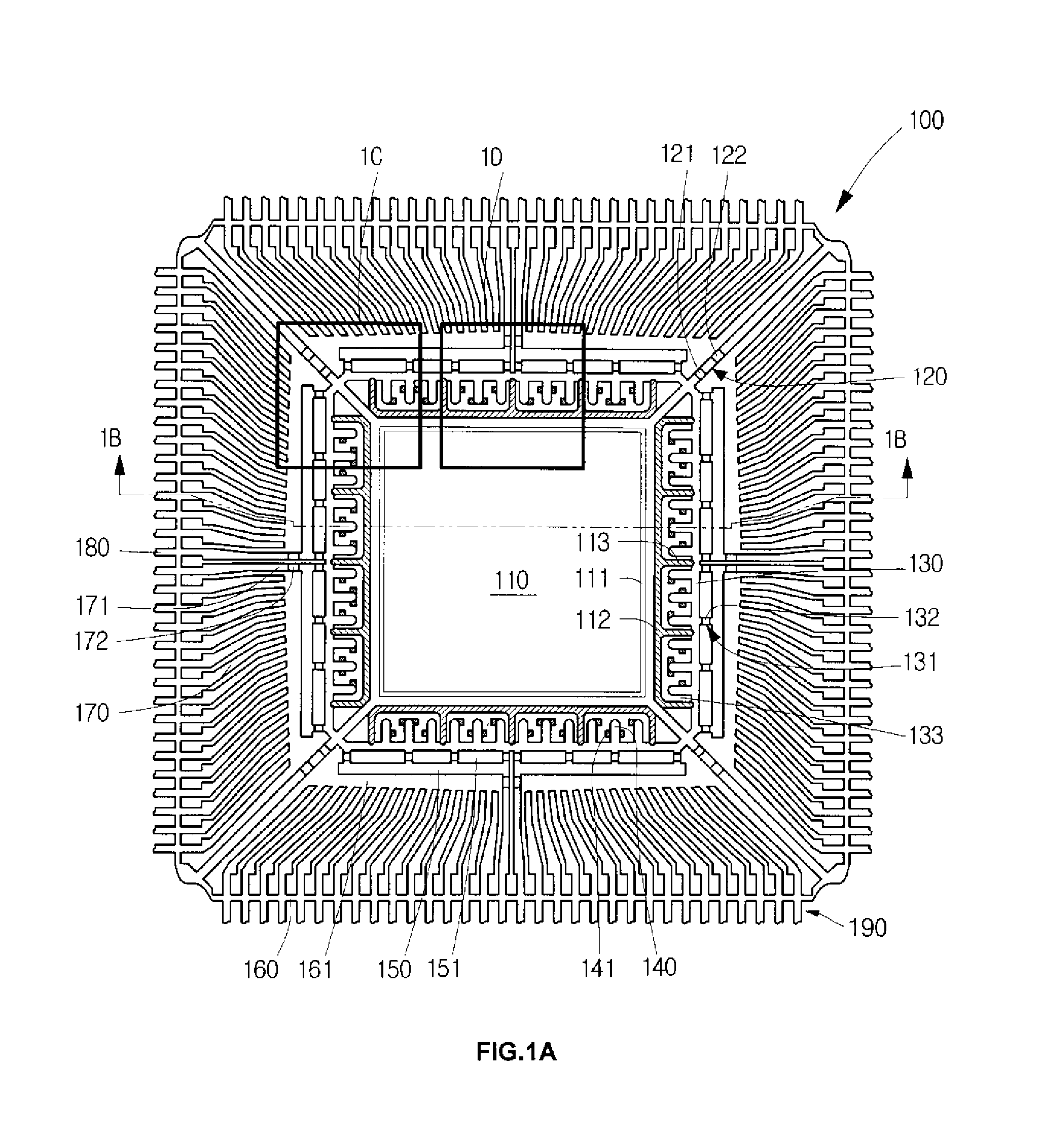 Semiconductor device including leadframe having power bars and increased I/O