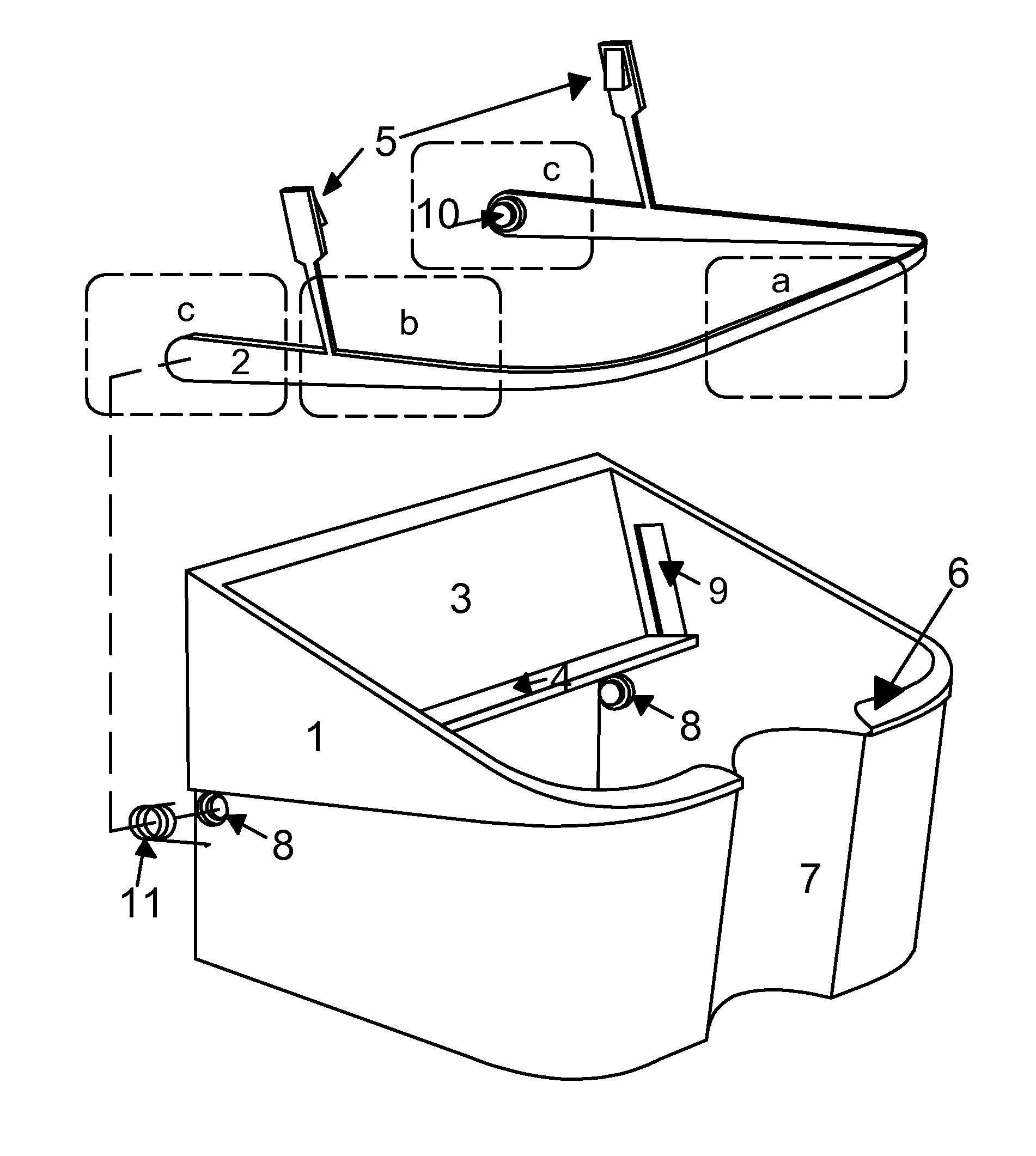 Mop and container system for the drainage of liquids