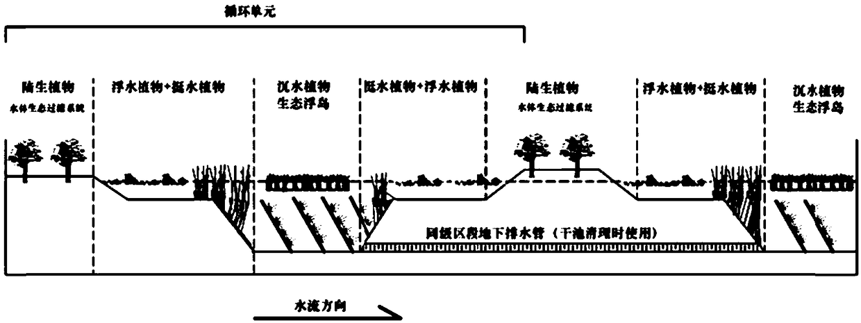 Urban and surrounding high-groundwater-level mining subsidence area landscape water body regulation and ecological purification method