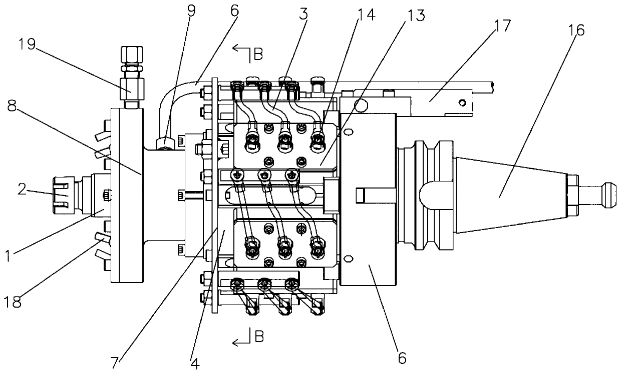 Multifunctional milling head mounting device for electrolyzing-electric spark milling