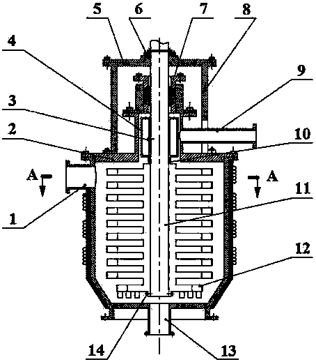 Vertical distribution structure applicable to treatment of oil-containing drillings in offshore oil-gas development