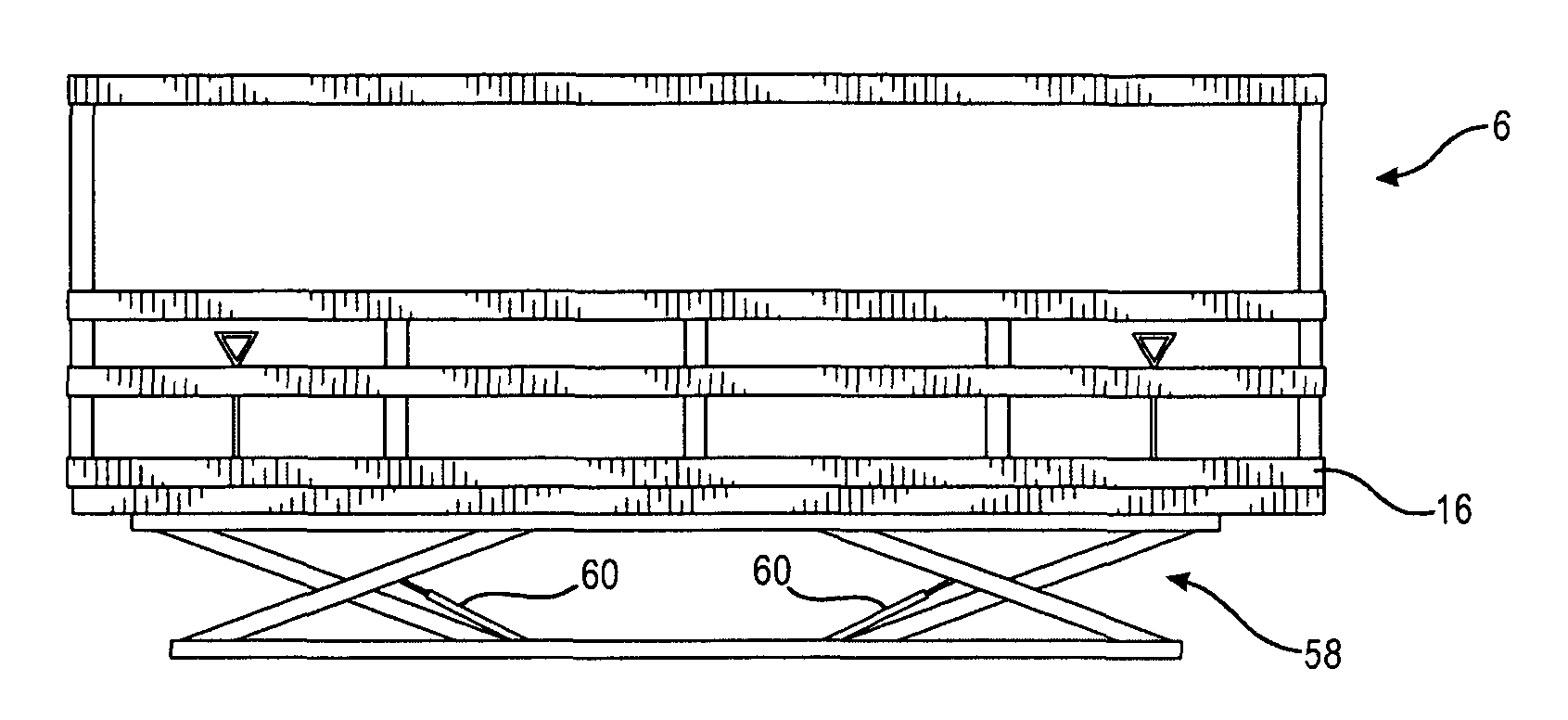 Flat railcar work platform and wheel assembly with locking mechanism