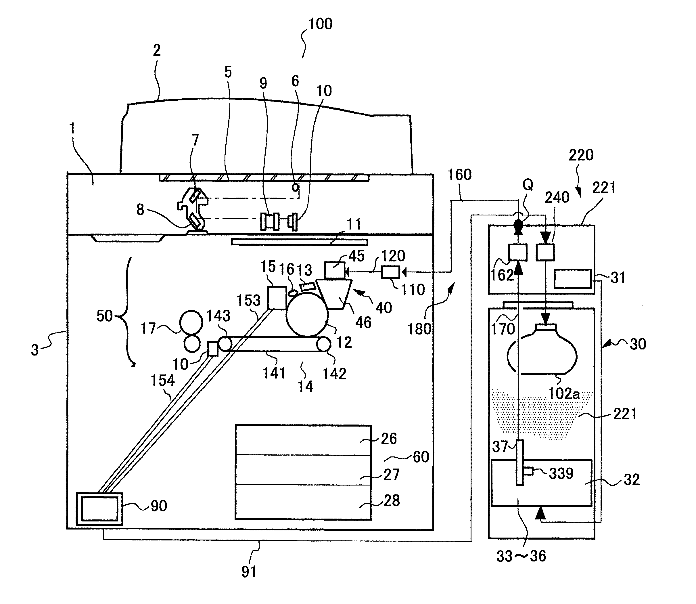 Image forming device, powder supply device, and powder storage unit