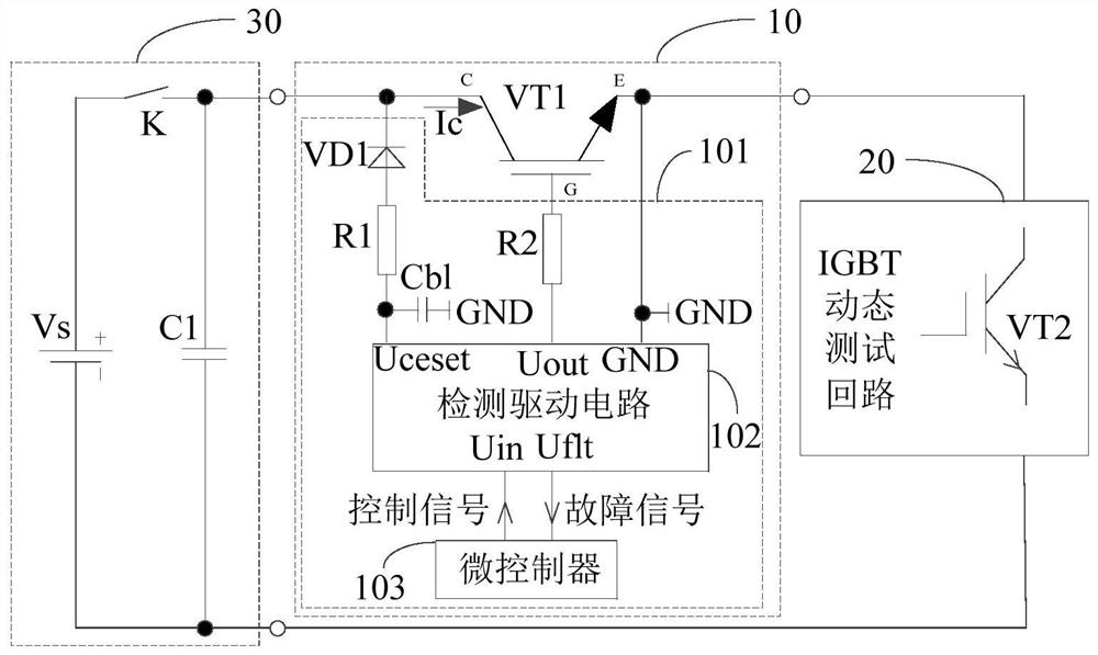 Over-current protection circuit for IGBT dynamic test and IGBT dynamic test system