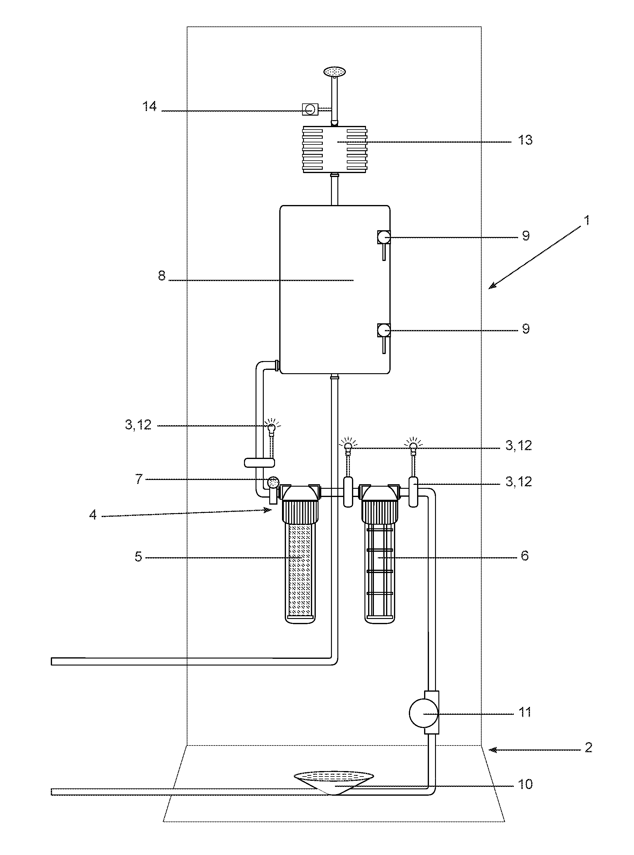 Device and method for purifying and recycling shower water