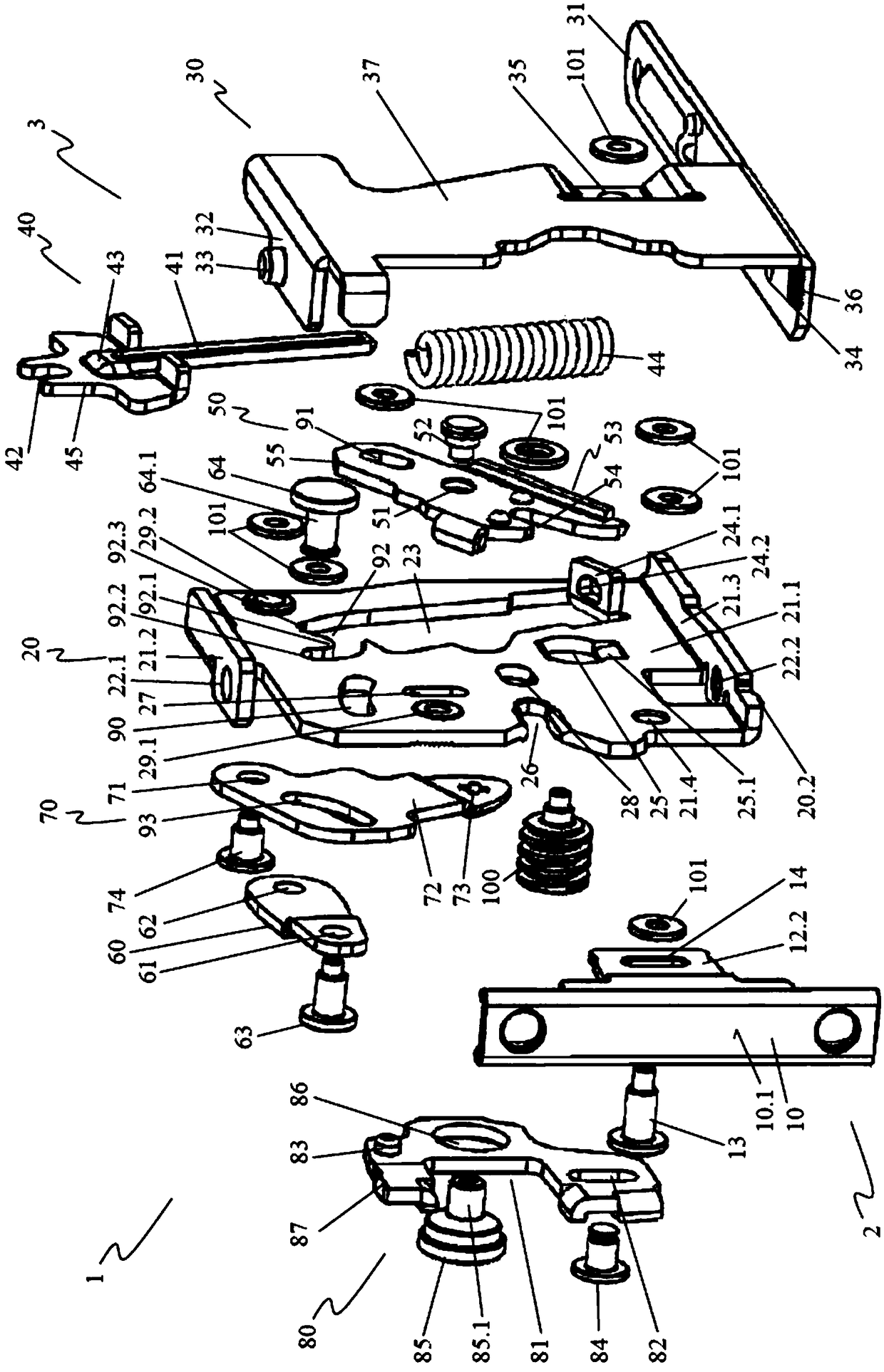 Retaining device for a front panel of a drawer