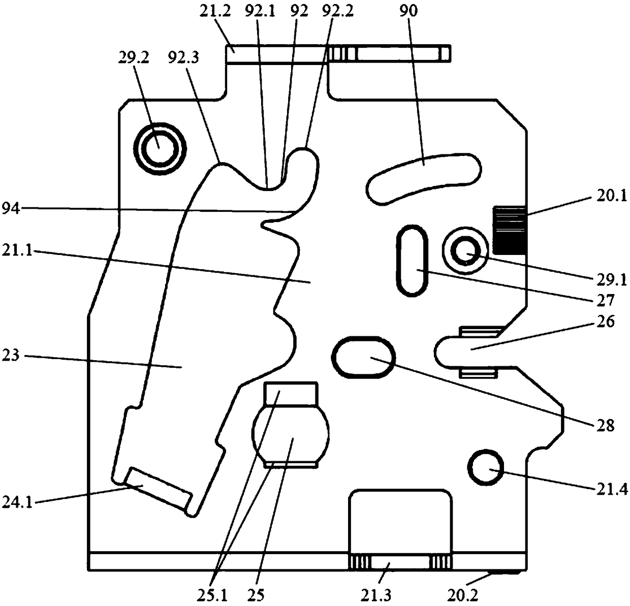 Retaining device for a front panel of a drawer