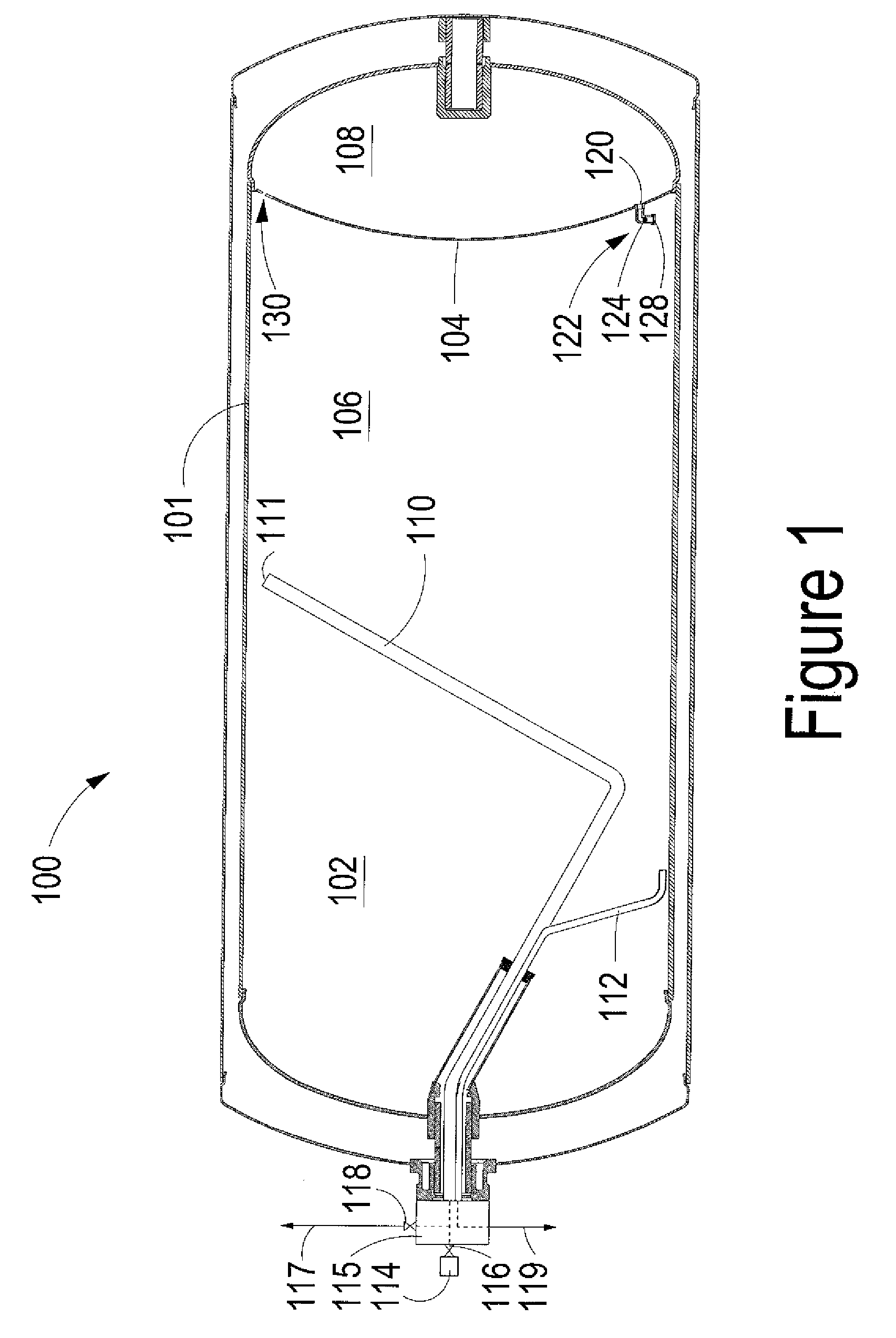 Storage tank for a cryogenic fluid with a partitioned cryogen space