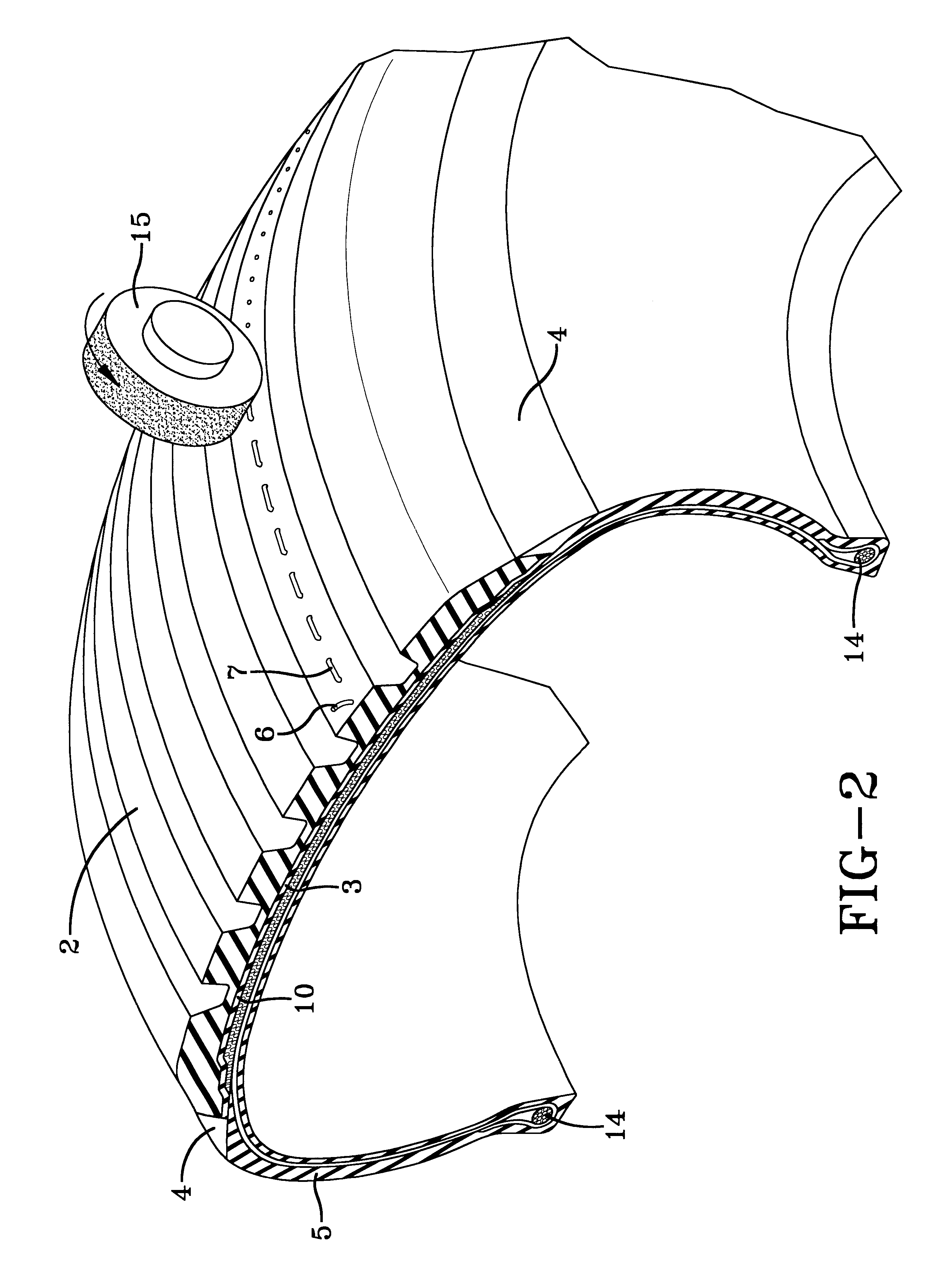 Tire with tread containing electrically conductive stitched thread