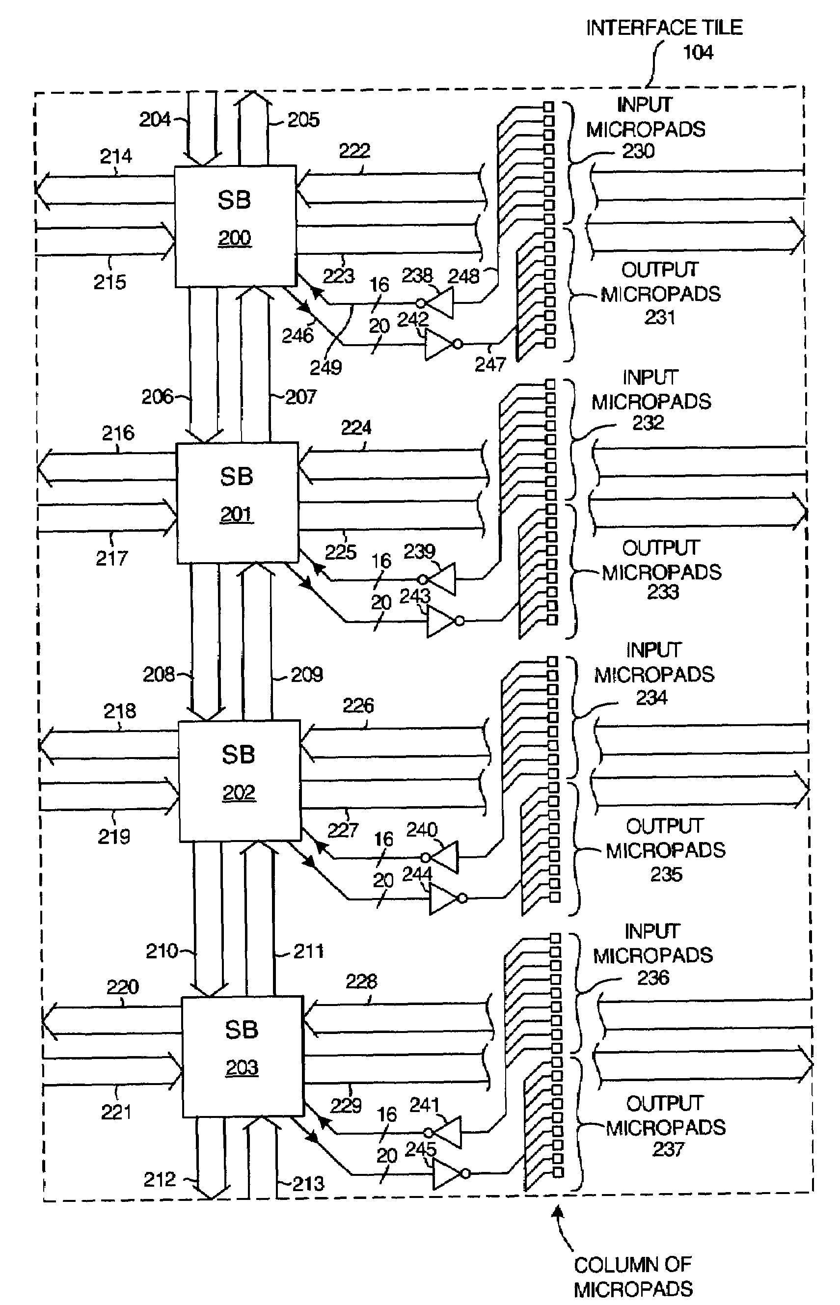 Integrated circuit with interface tile for coupling to a stacked-die second integrated circuit