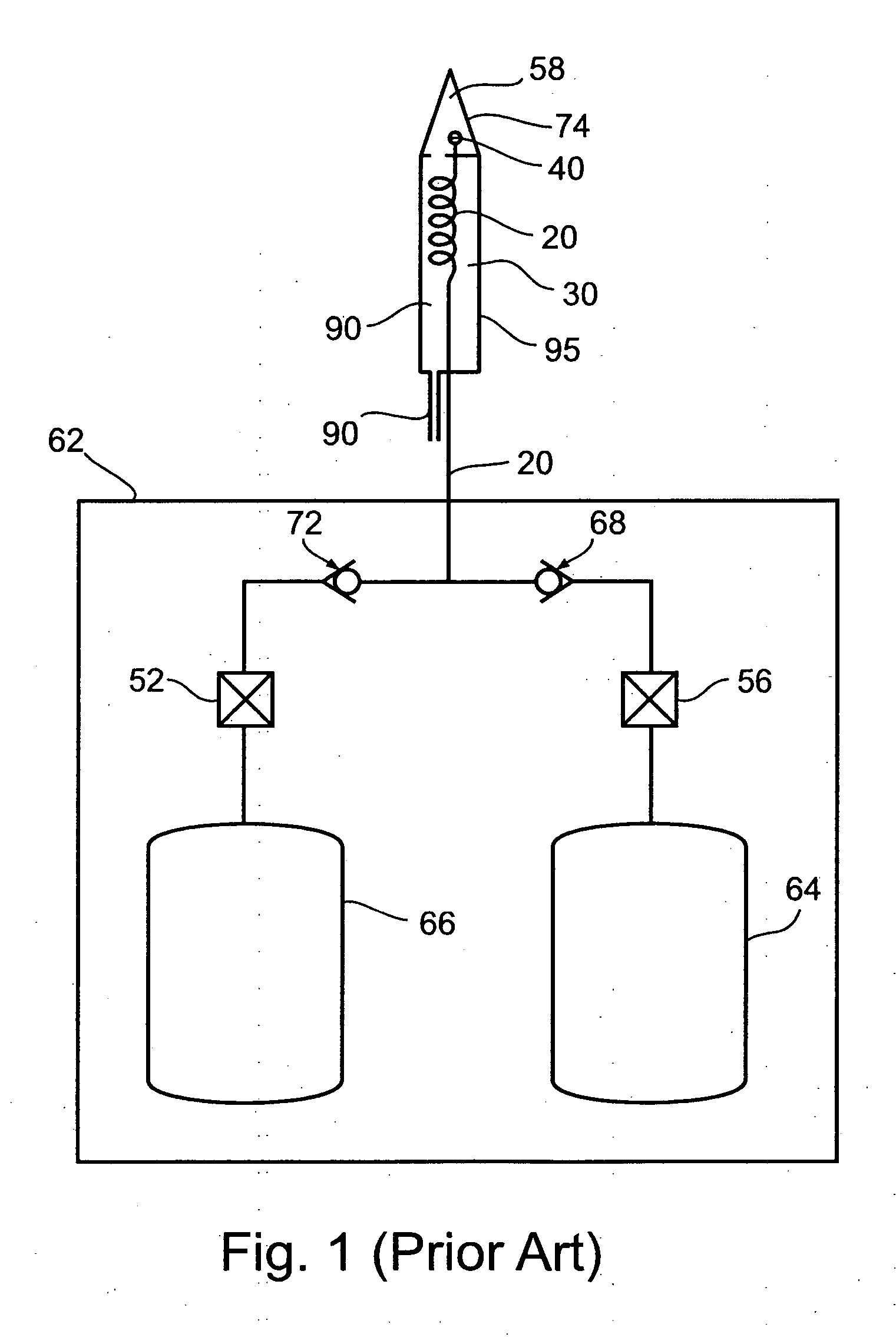 Gas-heated gas-cooled cryoprobe utilizing electrical heating and a single gas source