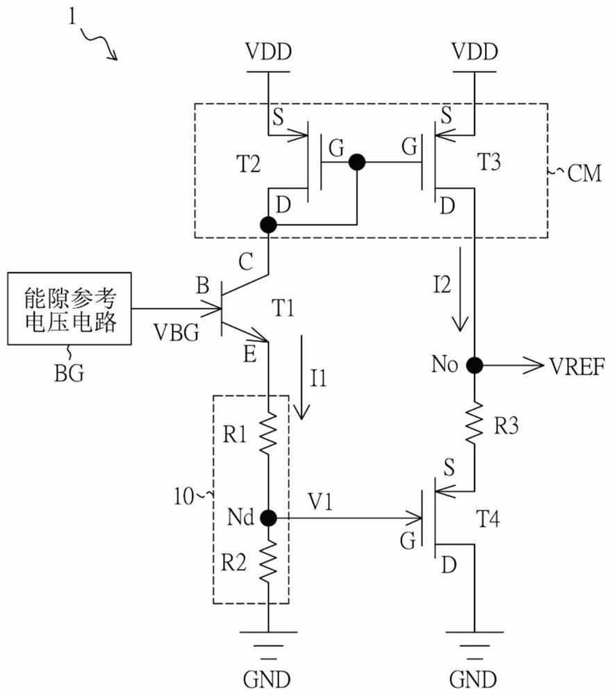 Step-down circuit for bandgap reference voltage circuit