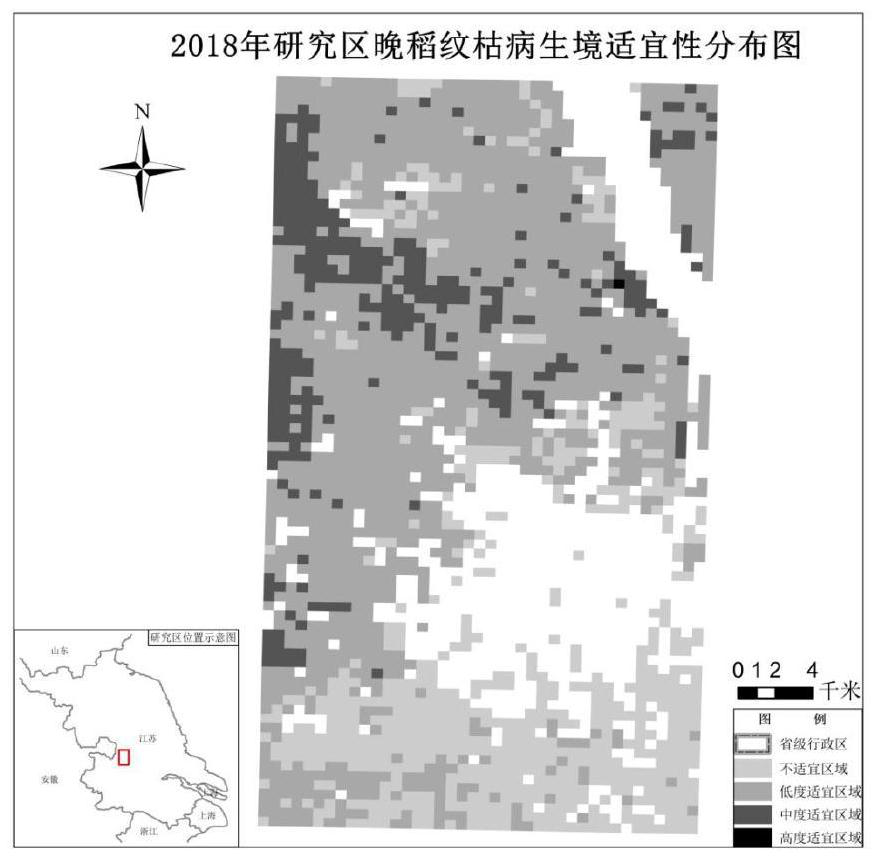 Gridding rice sheath blight habitat evaluation method integrating multi-source remote sensing information