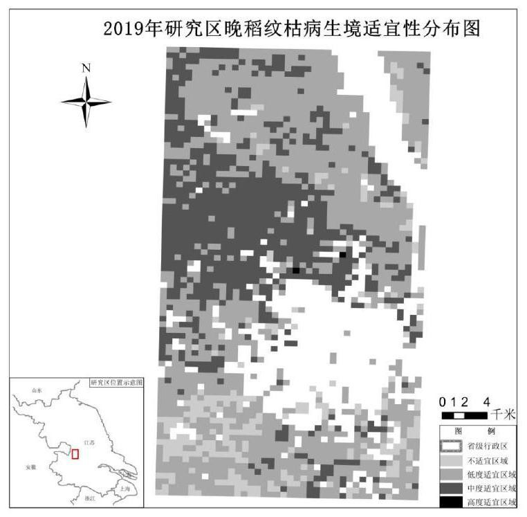 Gridding rice sheath blight habitat evaluation method integrating multi-source remote sensing information