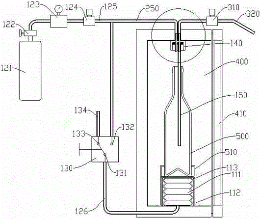 Beverage bottle pneumatic connection device and beverage machine