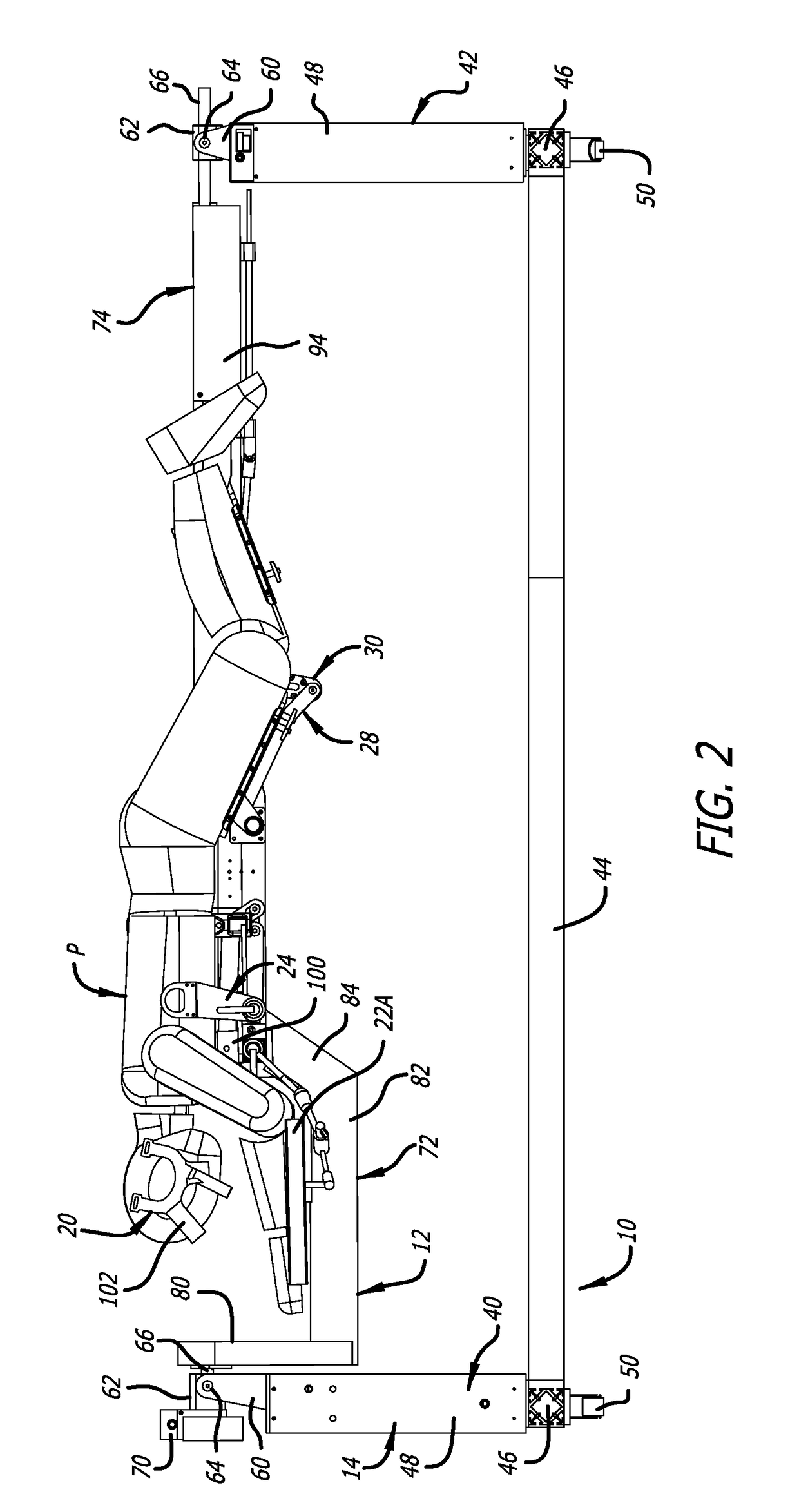 Surgical frame including main beam for facilitating patient access