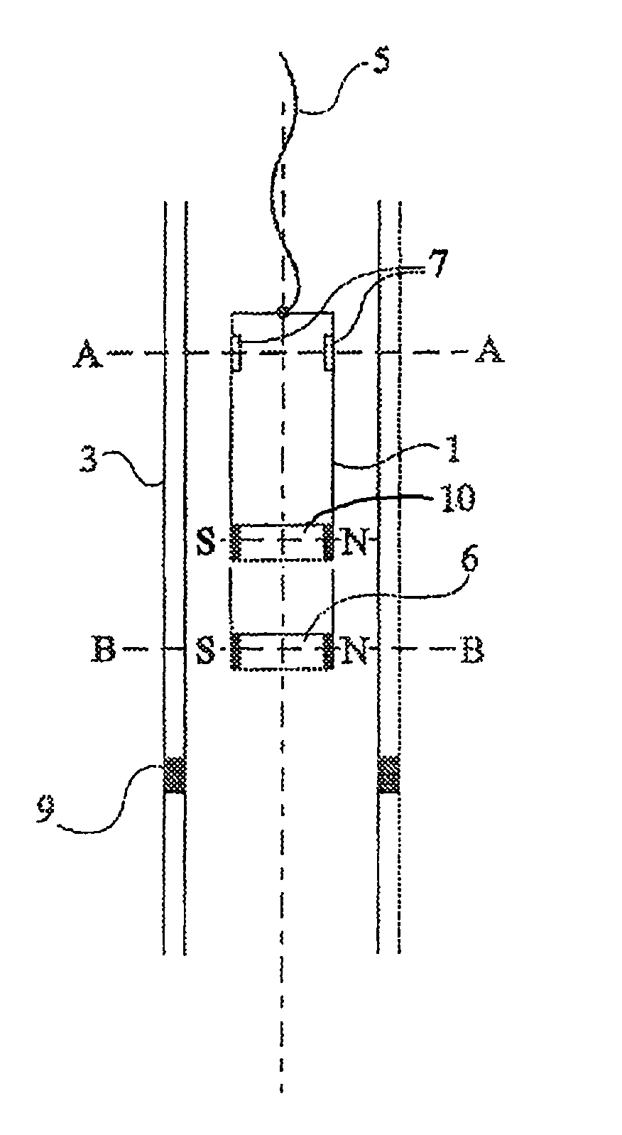Probe for analysis of a string of rods or tubes in a well