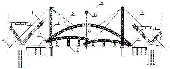 Construction method of long-span concrete-filled steel tube concrete arch bridge first turned vertically and then hoisted in situ